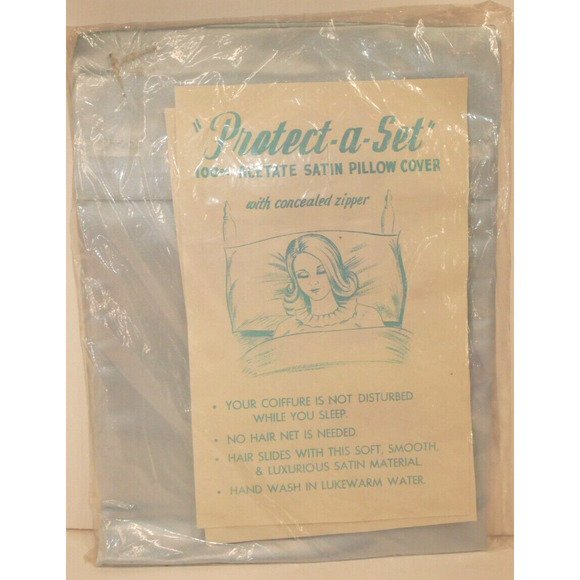 VTG Protect A Set Acetate Satin Pillow Case Baby Blue - Picture 1 of 6